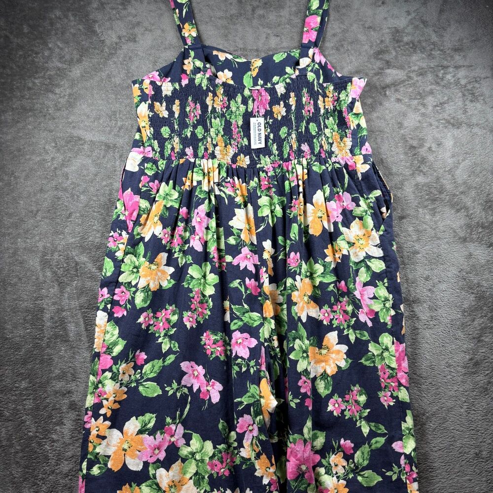 Old Navy Linen Floral Cami Jumpsuit NWT Boho Coastal Navy Floral Size 2X F109 - Picture 5 of 14